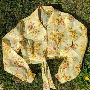 Vintage Floral Sheer Collared Blouse